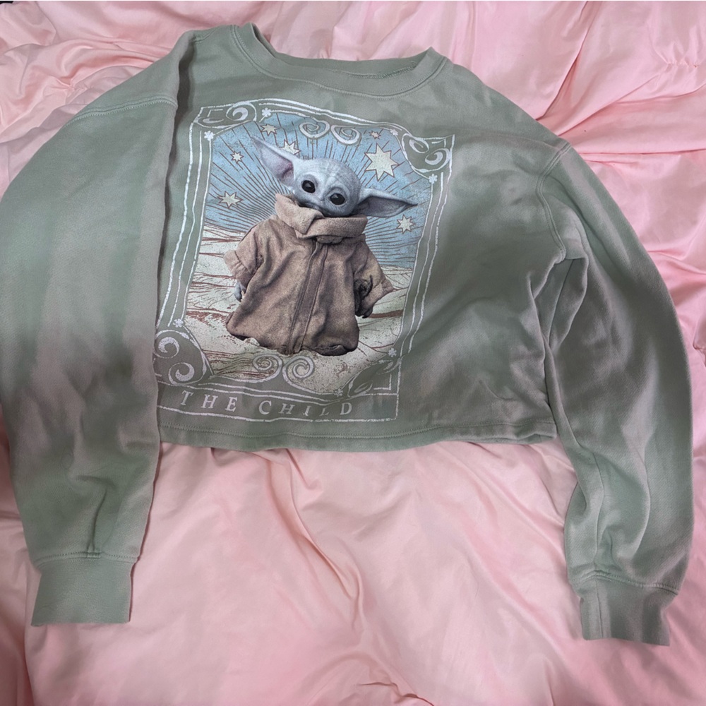 Disney Green 'The Child' Cropped Pullover Sweatshirt
